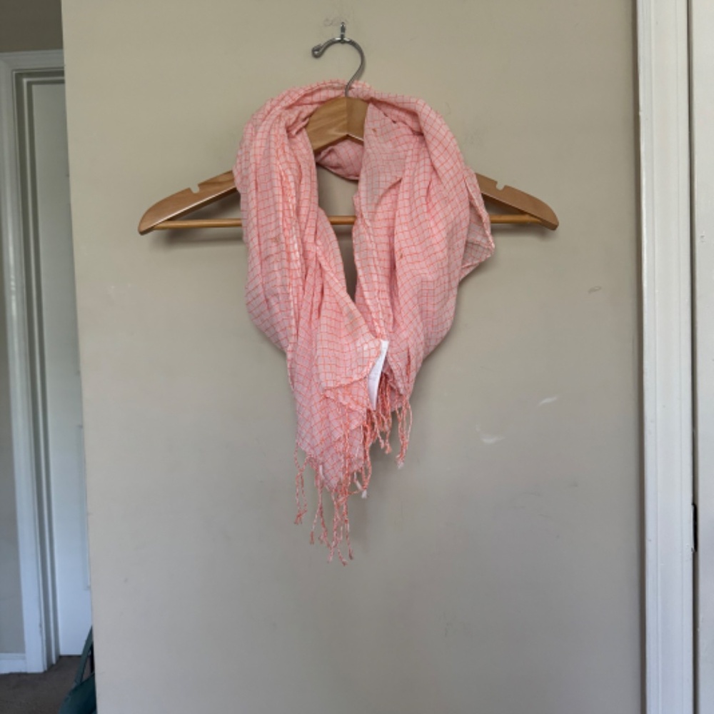 GAP Orange Checkered Lightweight Fringe Scarf NWOT